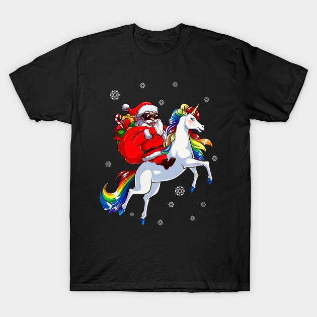 Santa Riding Horse Rainbow LGBT Christmas T-Shirt by kimmygoderteart